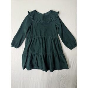 H&M Girls Green Corduroy‎ Tiered Dress Size 7-8 / 9-10